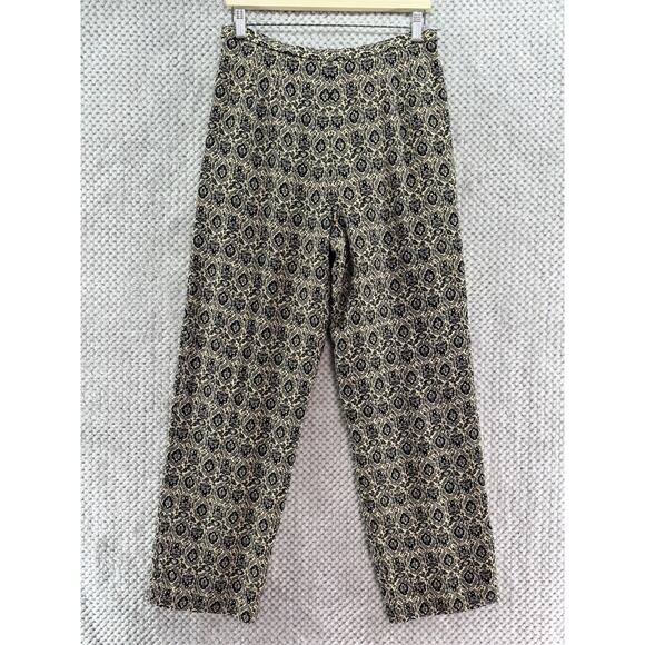 VTG Talbots Pants Women 8 Tan Black Silk Floral Trouser Straight Leg Fully Lined - Picture 6 of 16